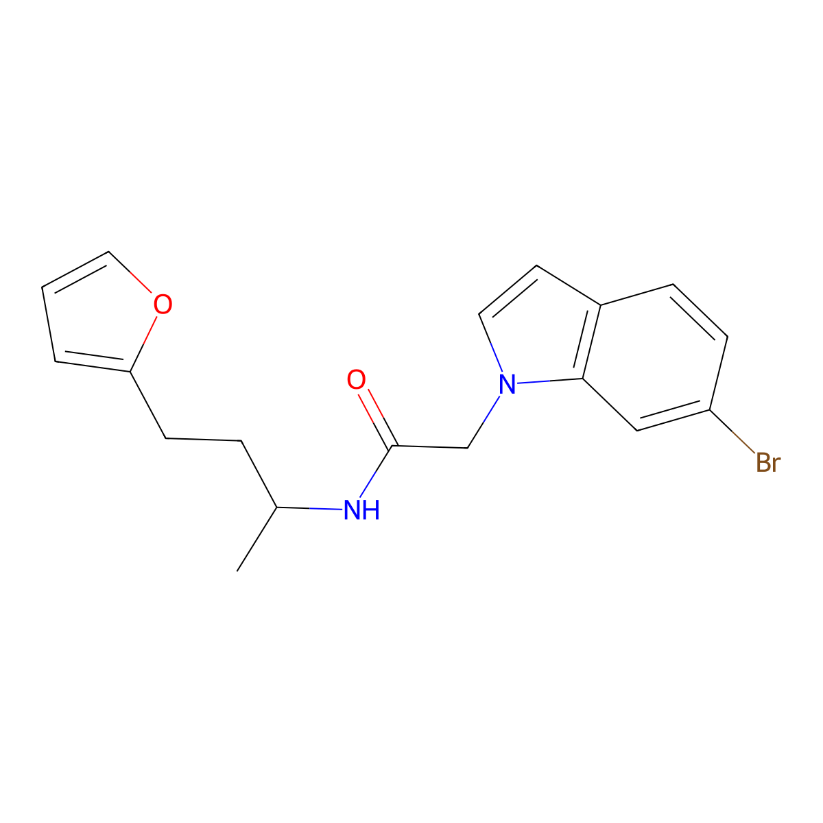 2-(6-bromo-1H-indol-1-yl)-N-[3-(2-furyl)-1-methylpropyl]acetamide molecular structure, CAS 1081137-62-3