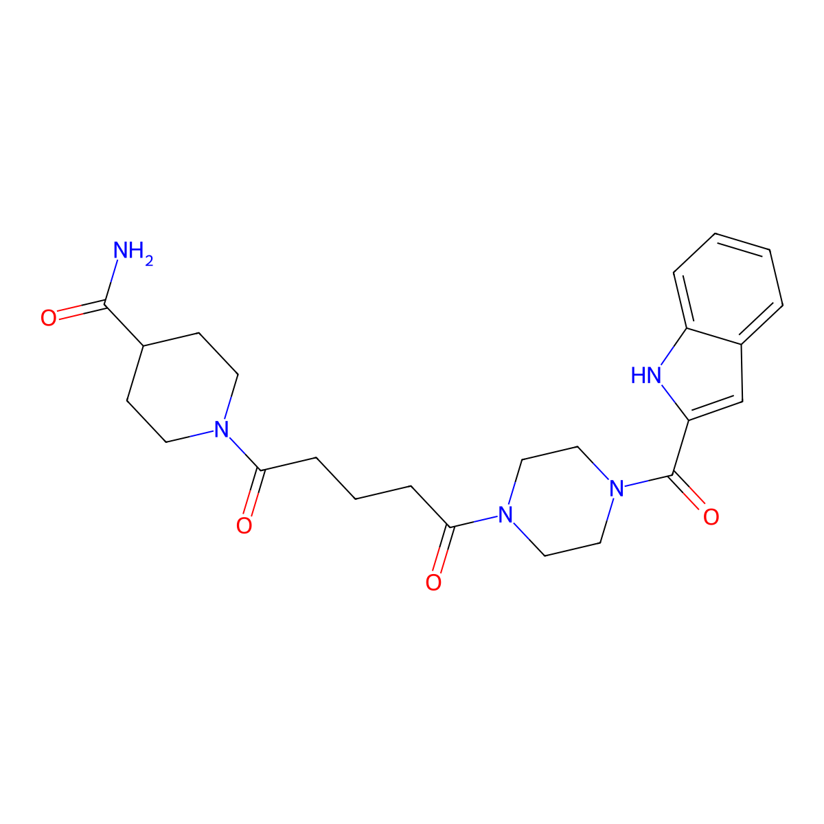 1-{5-[4-(1H-indol-2-ylcarbonyl)piperazin-1-yl]-5-oxopentanoyl}piperidine-4-carboxamide molecular structure, CAS 1081138-33-1