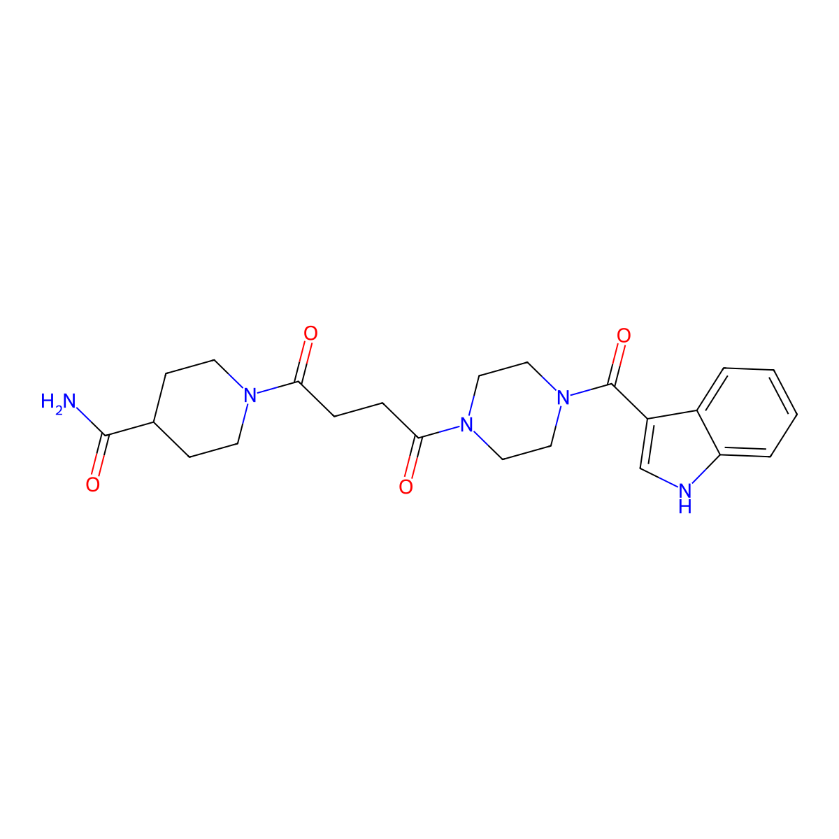 1-{4-[4-(1H-indol-3-ylcarbonyl)piperazin-1-yl]-4-oxobutanoyl}piperidine-4-carboxamide molecular structure, CAS 1081138-37-5