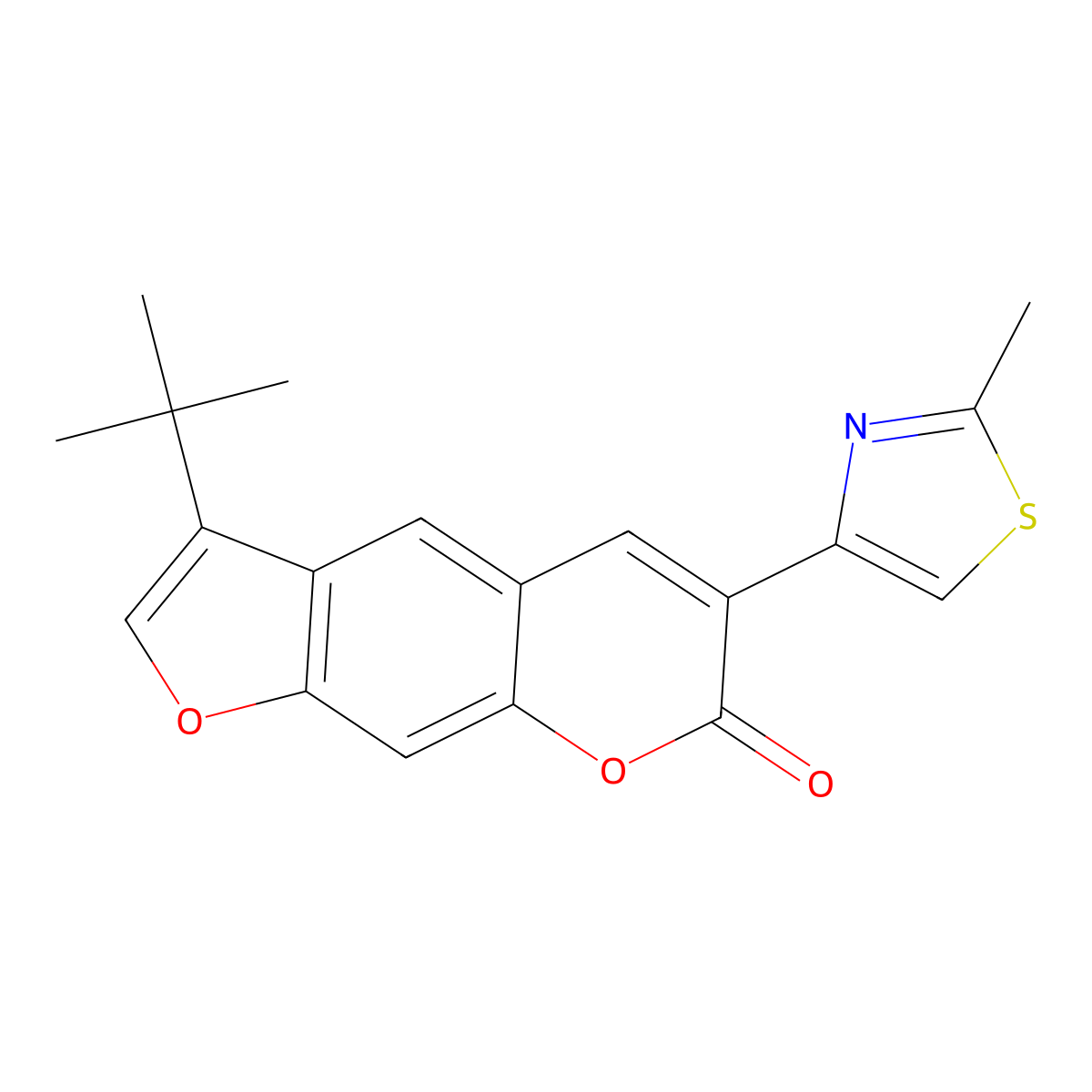 3-tert-butyl-6-(2-methyl-1,3-thiazol-4-yl)-7H-furo[3,2-g]chromen-7-one molecular structure, CAS 1081138-89-7