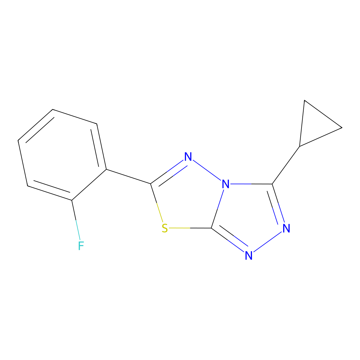 3-Cyclopropyl-6-(2-fluorophenyl)-[1,2,4]triazolo[3,4-b][1,3,4]thiadiazole molecular structure, CAS 1081139-38-9