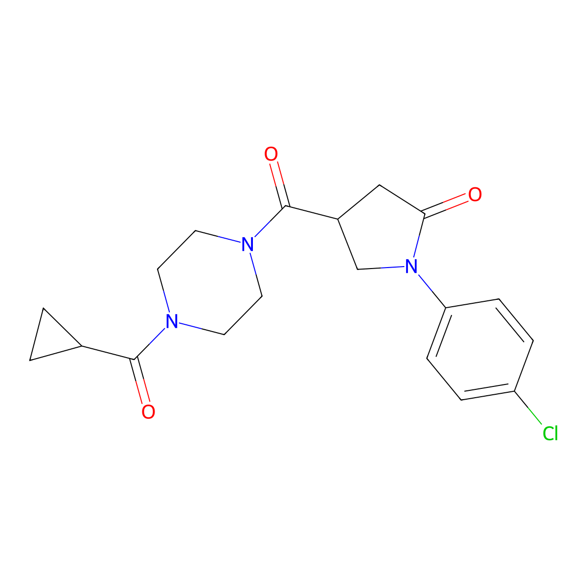 1-(4-Chlorophenyl)-4-{[4-(cyclopropylcarbonyl)piperazin-1-yl]carbonyl}pyrrolidin-2-one molecular structure, CAS 1081139-46-9