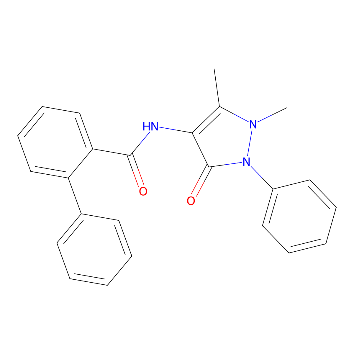 N-(1,5-dimethyl-3-oxo-2-phenylpyrazol-4-yl)-2-phenylbenzamide molecular structure, CAS 108114-71-2