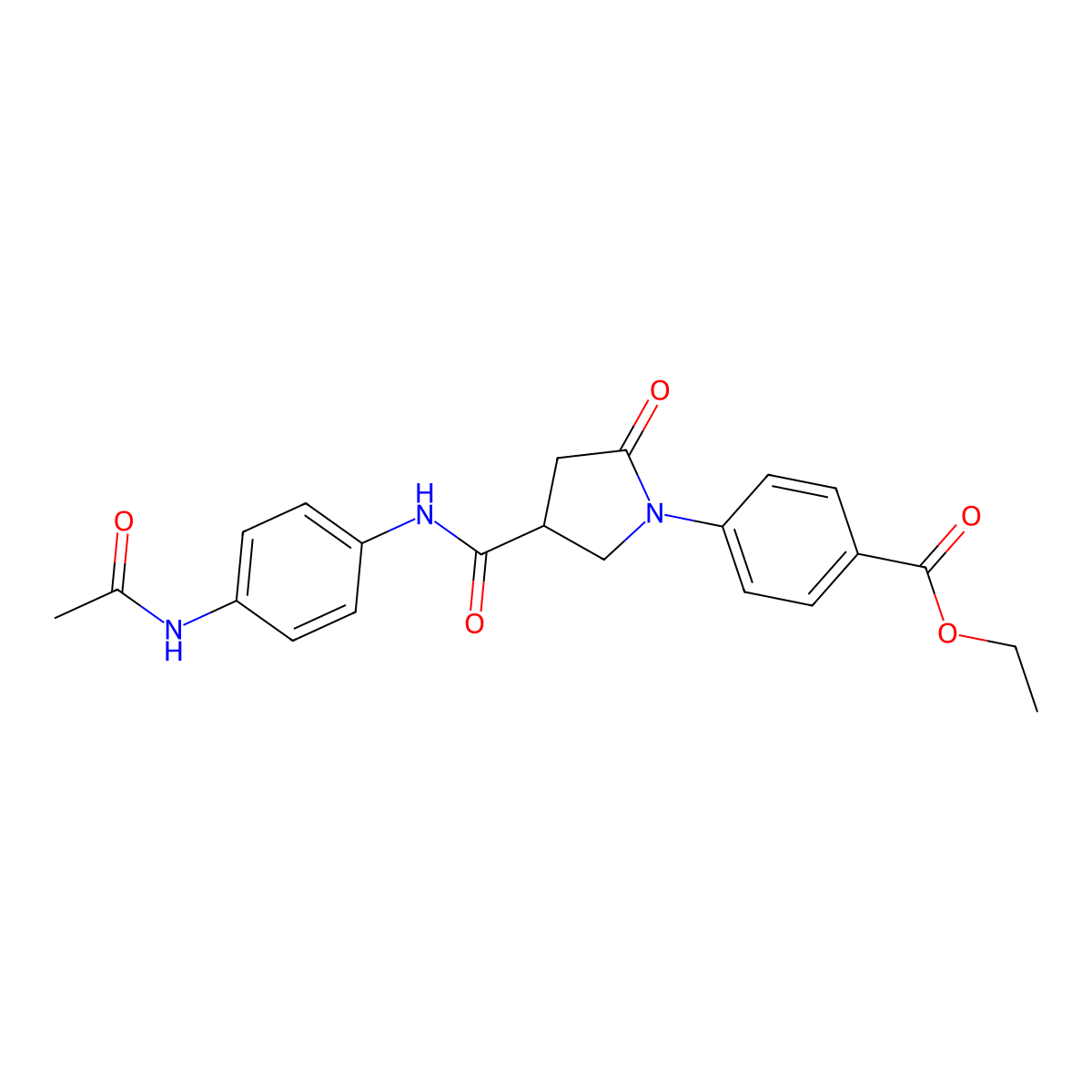 Ethyl 4-(4-{[4-(acetylamino)phenyl]carbamoyl}-2-oxopyrrolidin-1-yl)benzoate molecular structure, CAS 1081140-00-2
