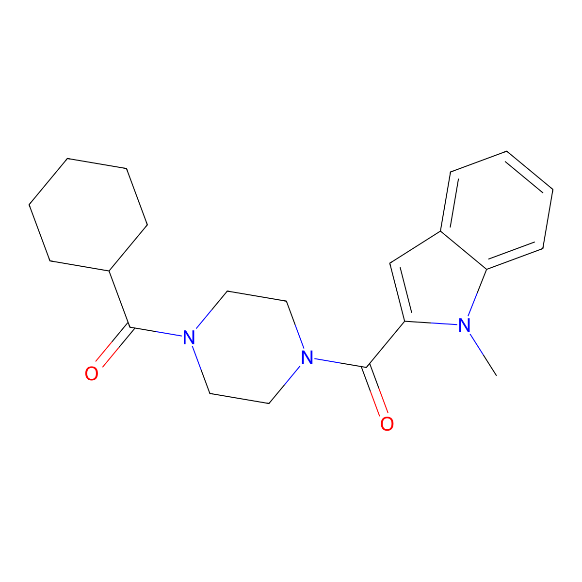 cyclohexyl{4-[(1-methyl-1H-indol-2-yl)carbonyl]piperazin-1-yl}methanone molecular structure, CAS 1081140-28-4