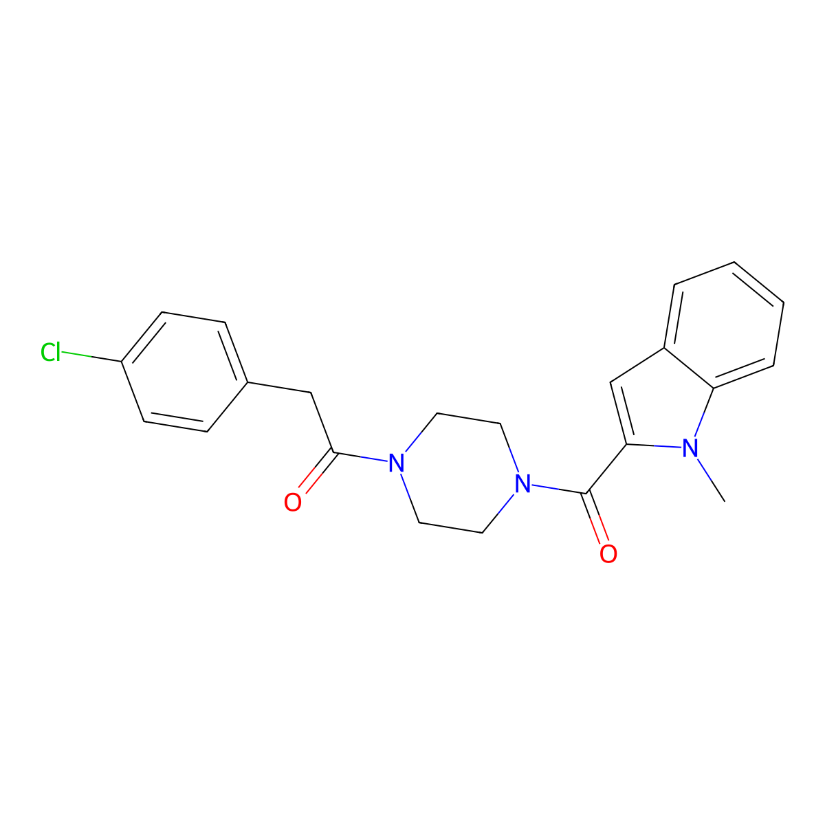 2-(4-chlorophenyl)-1-{4-[(1-methyl-1H-indol-2-yl)carbonyl]piperazin-1-yl}ethanone molecular structure, CAS 1081141-37-8