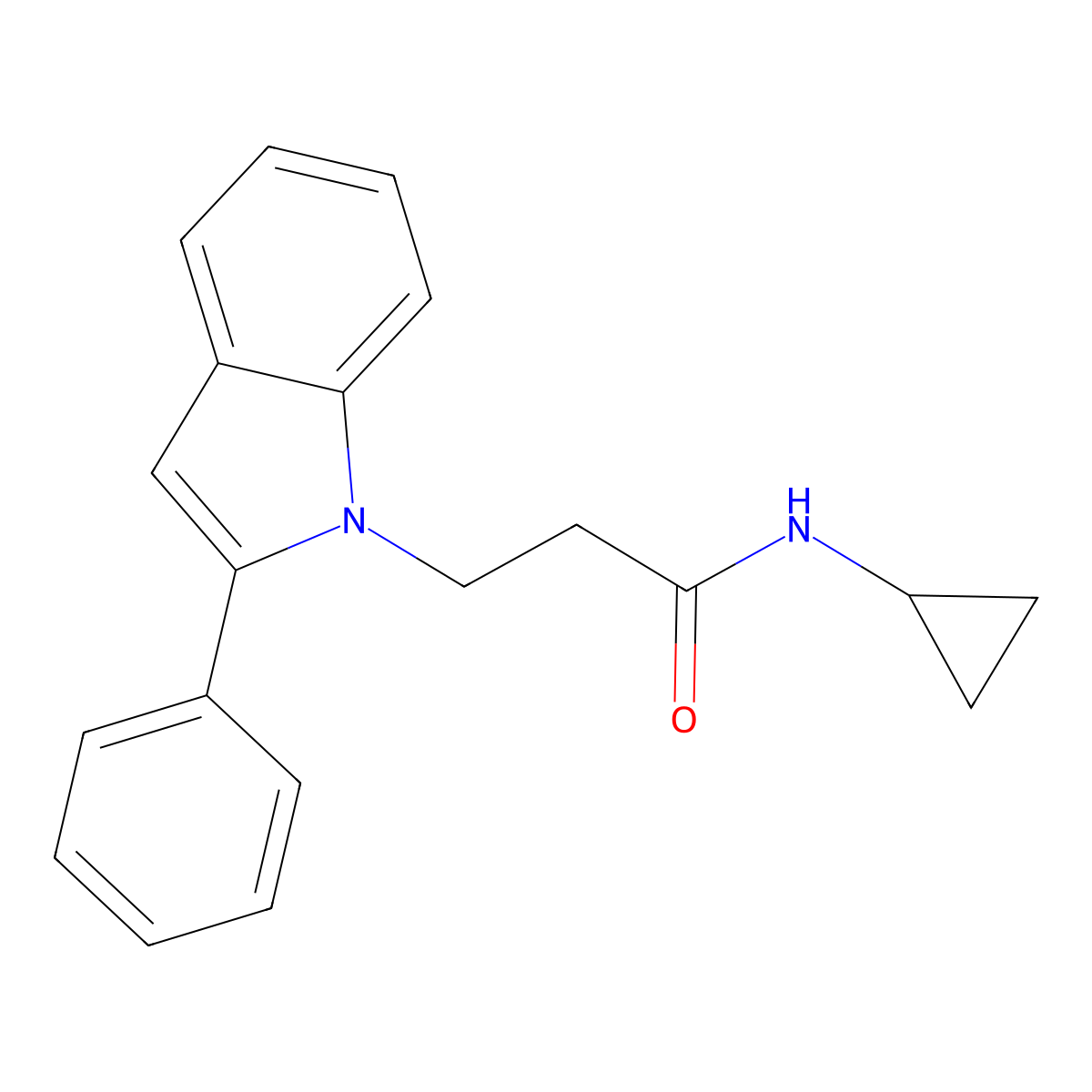 N-cyclopropyl-3-(2-phenyl-1H-indol-1-yl)propanamide molecular structure, CAS 1081141-59-4