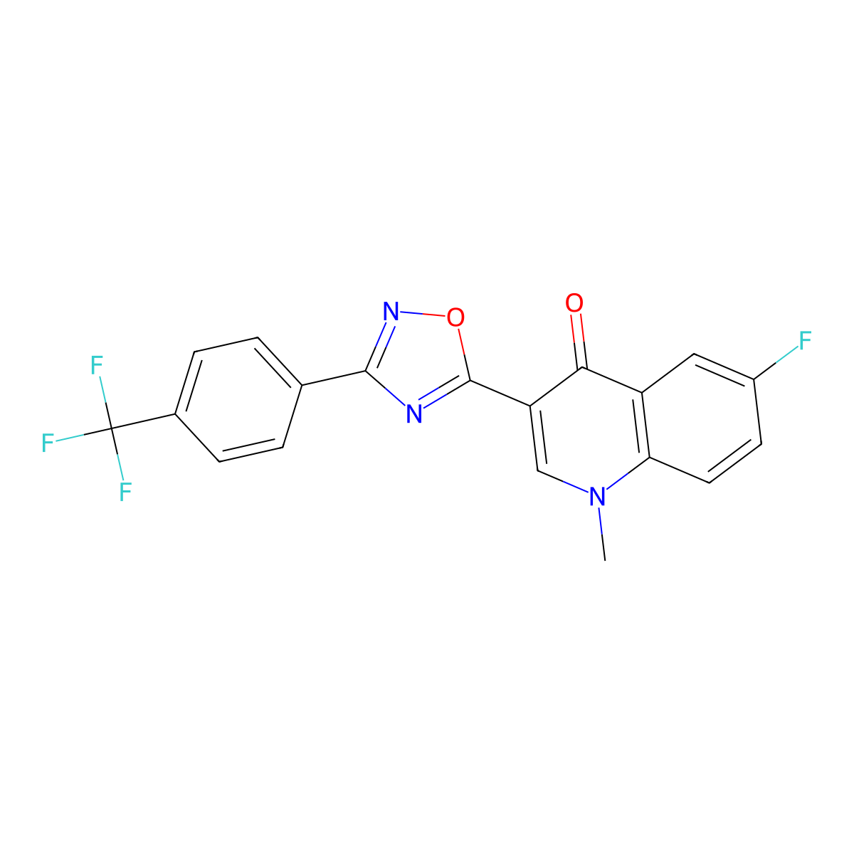 6-fluoro-1-methyl-3-(3-(4-(trifluoromethyl)phenyl)-1,2,4-oxadiazol-5-yl)quinolin-4(1H)-one molecular structure, CAS 1081142-35-9