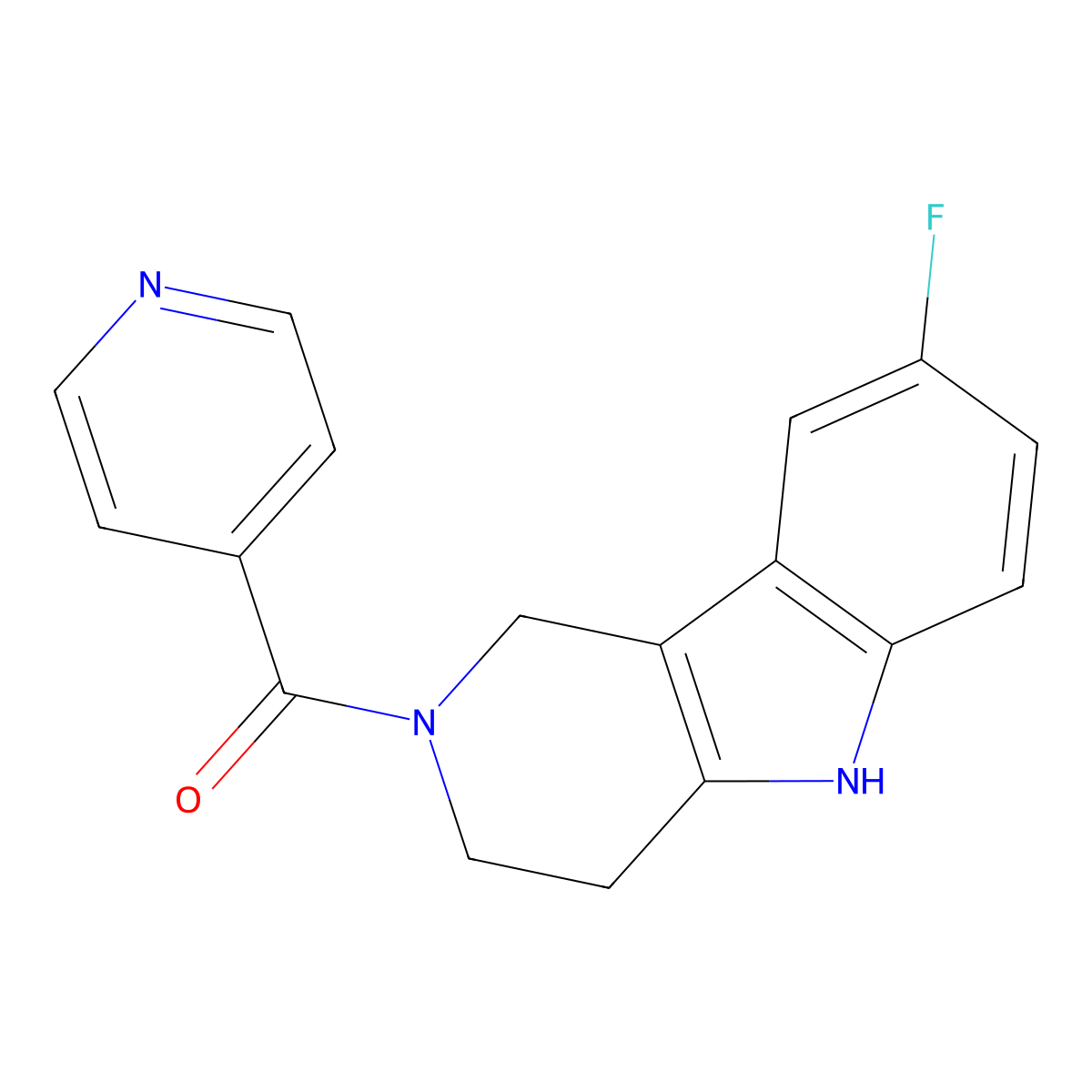 (8-fluoro-1,3,4,5-tetrahydro-2H-pyrido[4,3-b]indol-2-yl)(pyridin-4-yl)methanone molecular structure, CAS 1081142-91-7