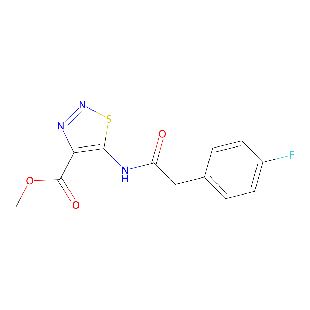 Methyl 5-{[(4-fluorophenyl)acetyl]amino}-1,2,3-thiadiazole-4-carboxylate molecular structure, CAS 1081143-11-4