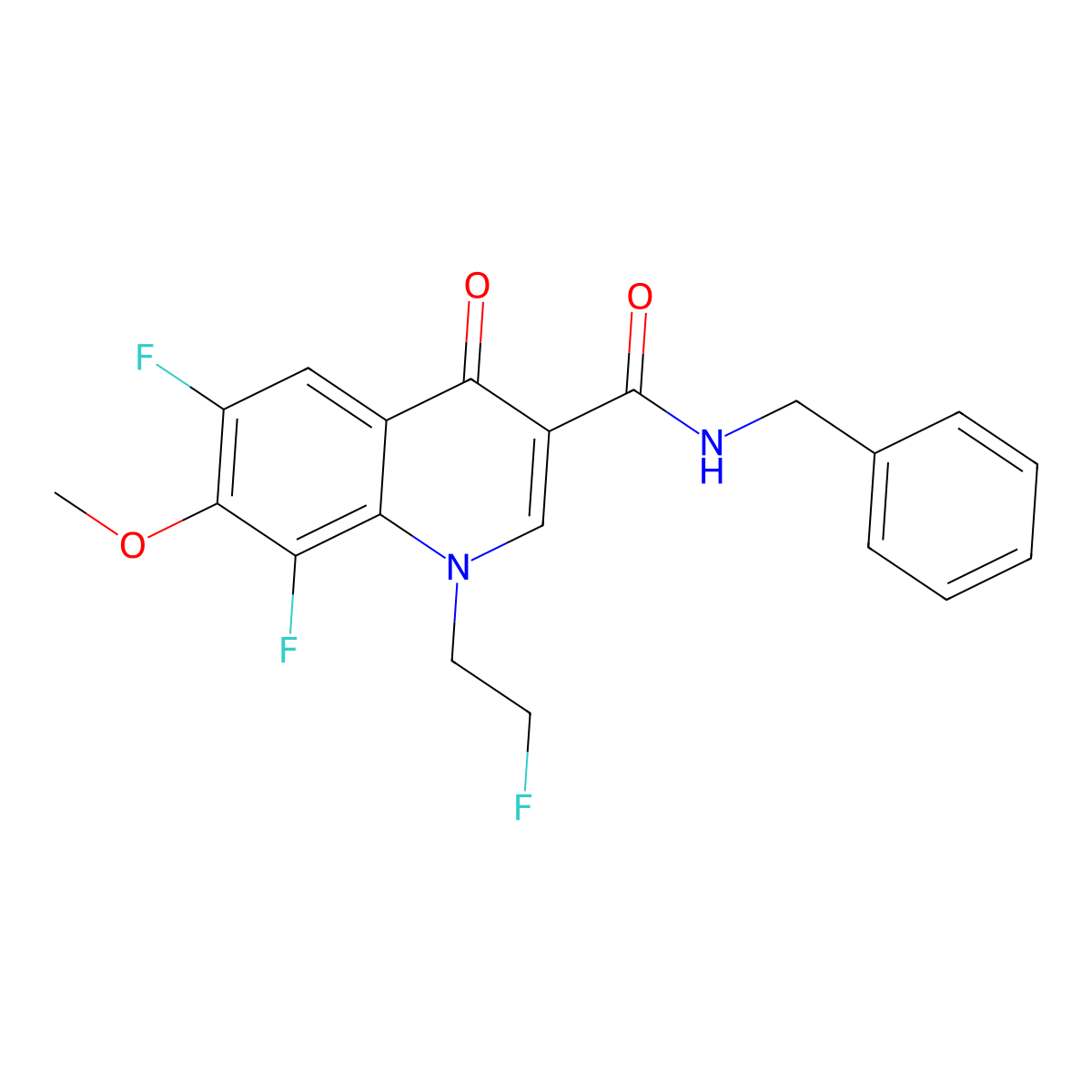 N-benzyl-6,8-difluoro-1-(2-fluoroethyl)-7-methoxy-4-oxo-1,4-dihydroquinoline-3-carboxamide molecular structure, CAS 1081143-25-0