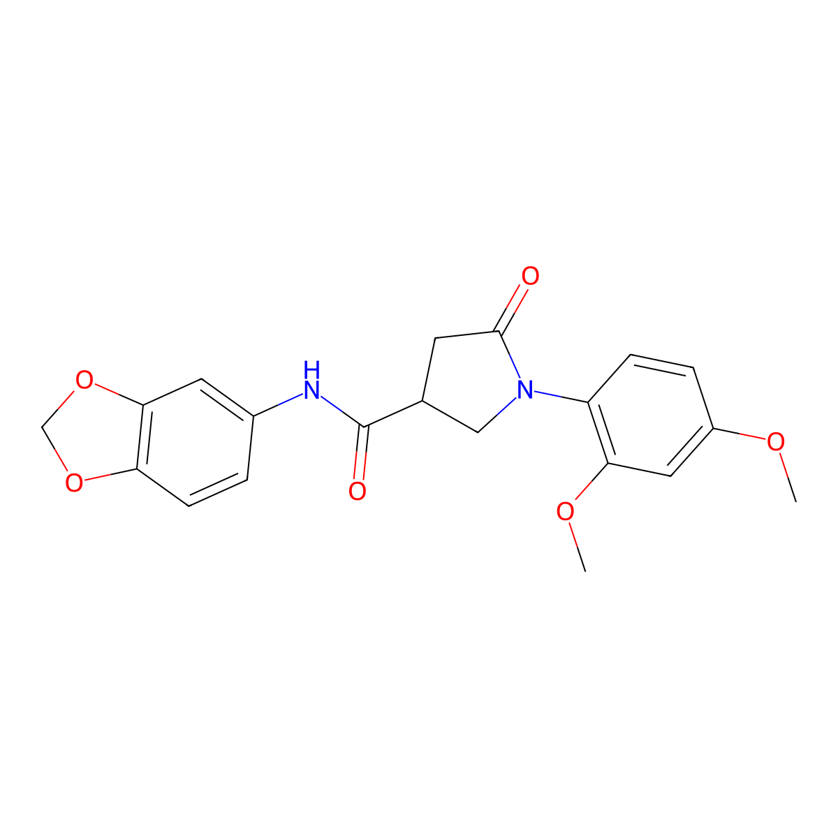 N-(1,3-benzodioxol-5-yl)-1-(2,4-dimethoxyphenyl)-5-oxopyrrolidine-3-carboxamide molecular structure, CAS 1081144-29-7