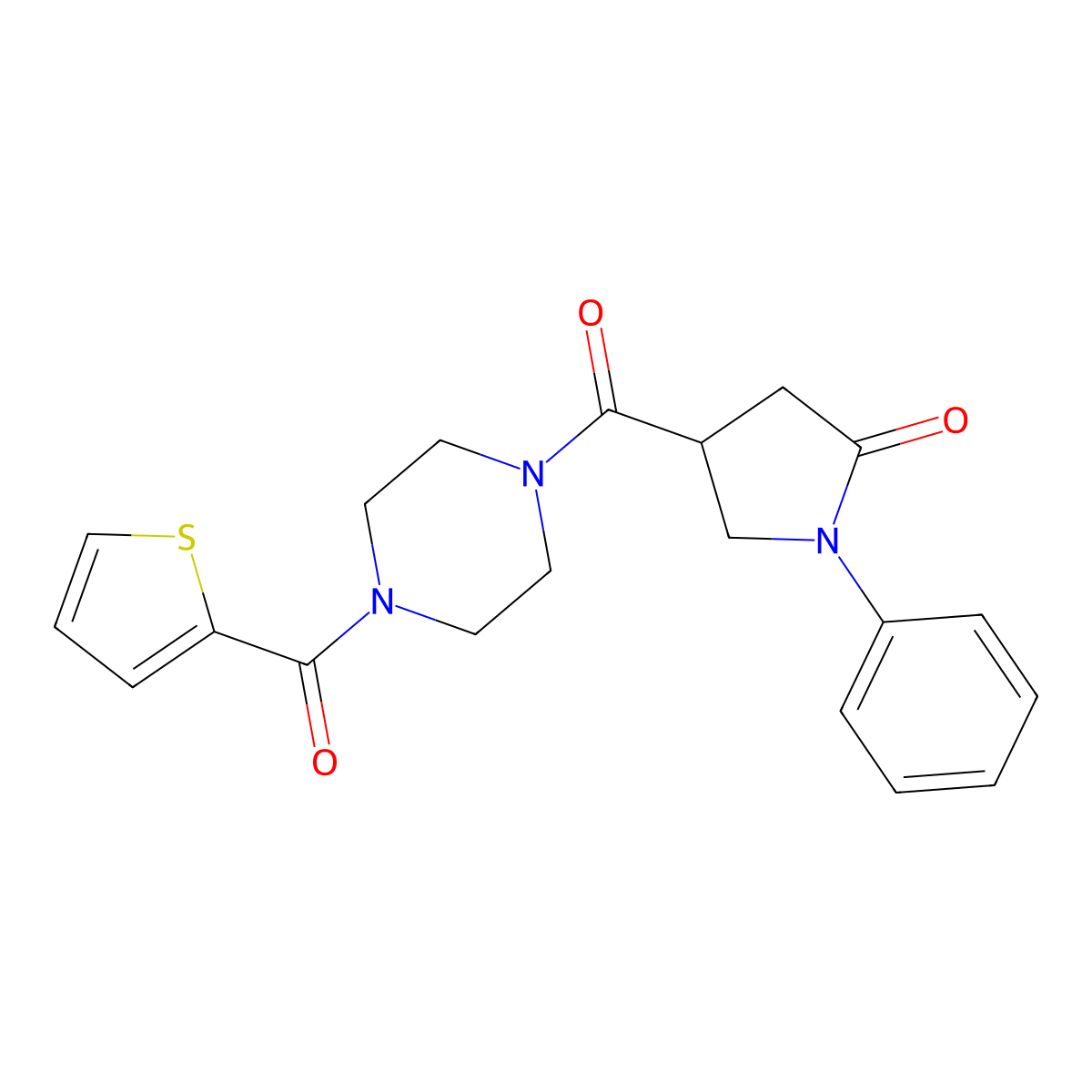 1-Phenyl-4-{[4-(thiophen-2-ylcarbonyl)piperazin-1-yl]carbonyl}pyrrolidin-2-one molecular structure, CAS 1081144-44-6