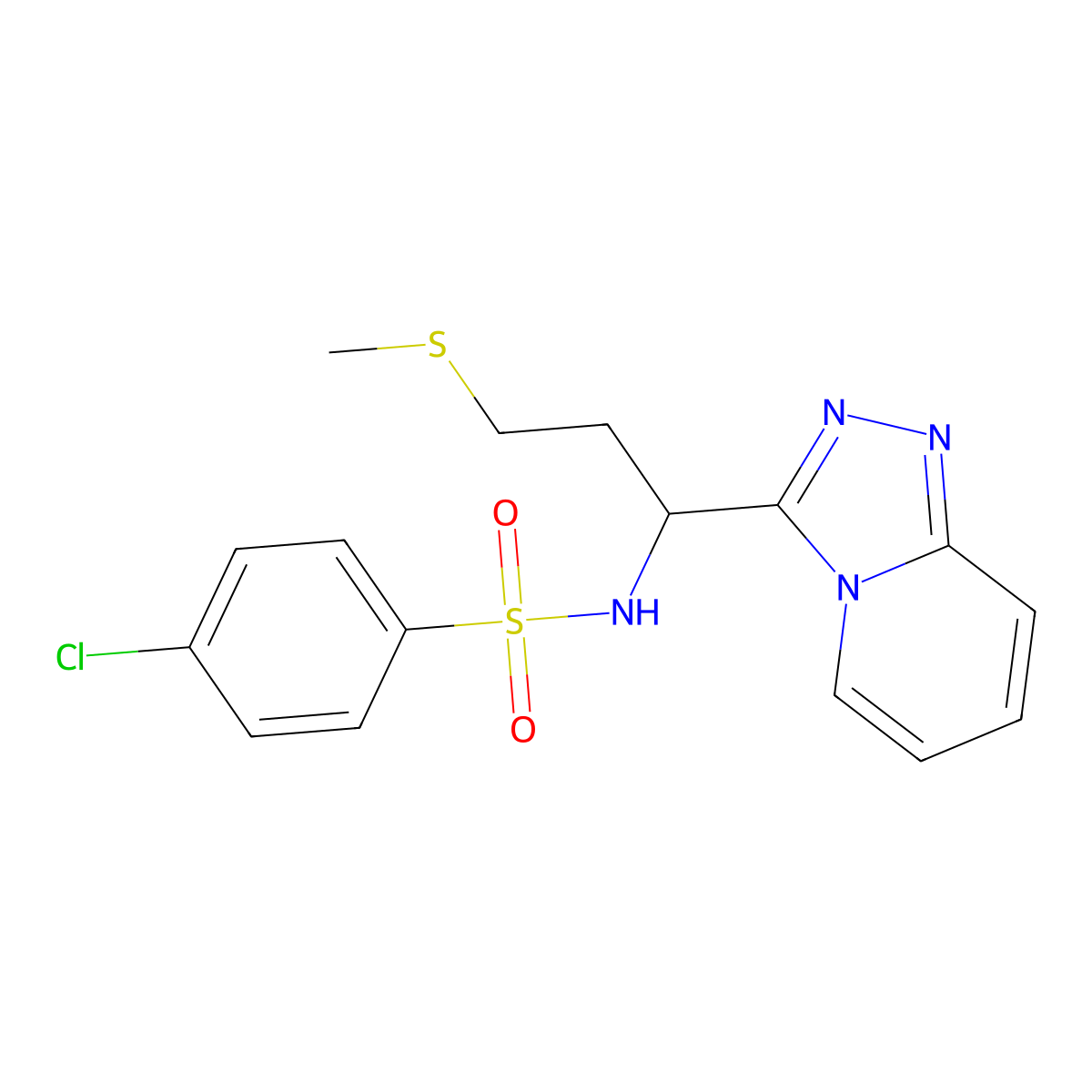 4-chloro-N-[3-(methylsulfanyl)-1-([1,2,4]triazolo[4,3-a]pyridin-3-yl)propyl]benzenesulfonamide molecular structure, CAS 1081144-74-2