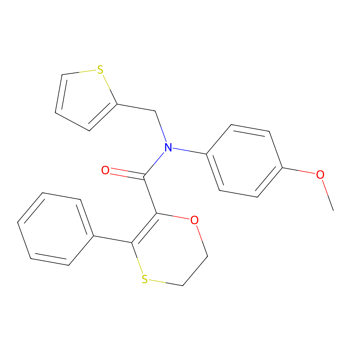 N-(4-methoxyphenyl)-3-phenyl-N-(thiophen-2-ylmethyl)-5,6-dihydro-1,4-oxathiine-2-carboxamide molecular structure, CAS 1081144-85-5