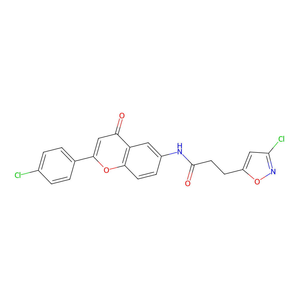 3-(3-chloro-1,2-oxazol-5-yl)-N-[2-(4-chlorophenyl)-4-oxo-4H-chromen-6-yl]propanamide molecular structure, CAS 1081144-86-6