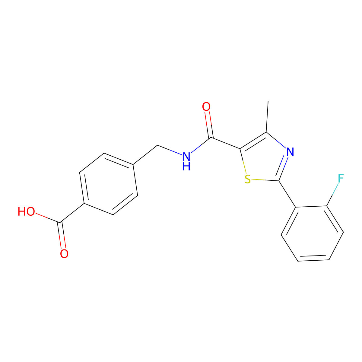 4-[({[2-(2-Fluorophenyl)-4-methyl-1,3-thiazol-5-yl]carbonyl}amino)methyl]benzoic acid molecular structure, CAS 1081145-14-3
