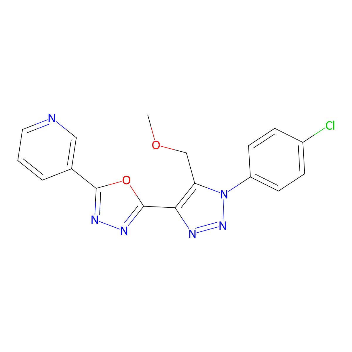 2-(1-(4-chlorophenyl)-5-(methoxymethyl)-1H-1,2,3-triazol-4-yl)-5-(pyridin-3-yl)-1,3,4-oxadiazole molecular structure, CAS 1081145-34-7