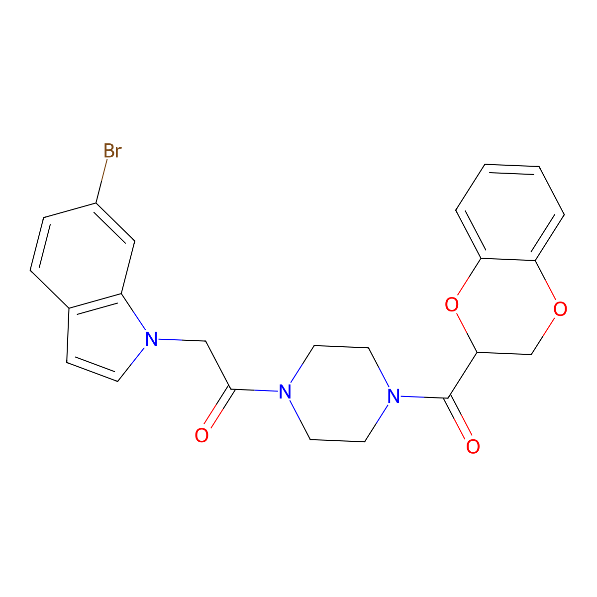 2-(6-bromo-1H-indol-1-yl)-1-[4-(2,3-dihydro-1,4-benzodioxin-2-ylcarbonyl)piperazin-1-yl]ethanone molecular structure, CAS 1081145-69-8