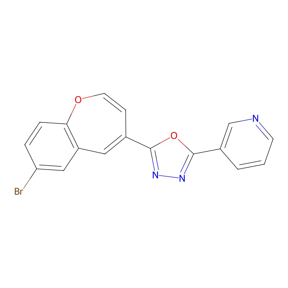2-(7-Bromobenzo[b]oxepin-4-yl)-5-(pyridin-3-yl)-1,3,4-oxadiazole molecular structure, CAS 1081145-73-4