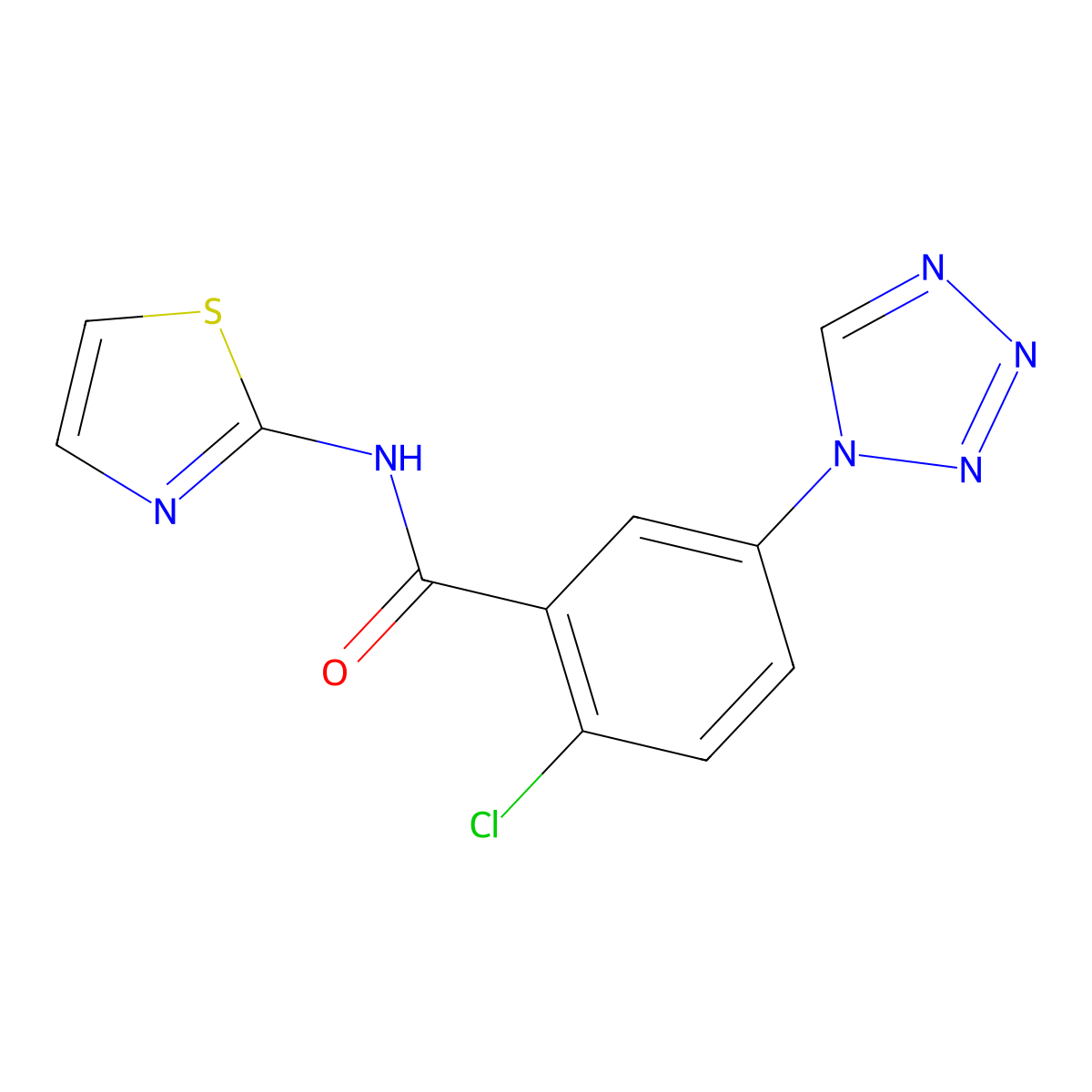 2-chloro-5-(1H-tetrazol-1-yl)-N-(1,3-thiazol-2-yl)benzamide molecular structure, CAS 1081146-06-6