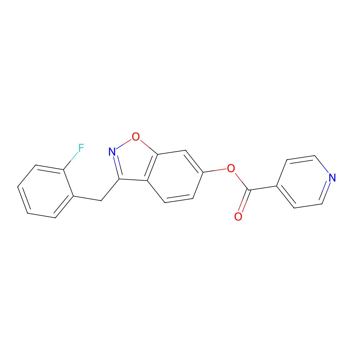 3-(2-Fluorobenzyl)-1,2-benzisoxazol-6-yl isonicotinate molecular structure, CAS 1081146-15-7