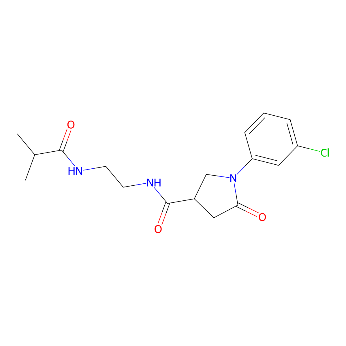 1-(3-chlorophenyl)-N-{2-[(2-methylpropanoyl)amino]ethyl}-5-oxopyrrolidine-3-carboxamide molecular structure, CAS 1081146-28-2