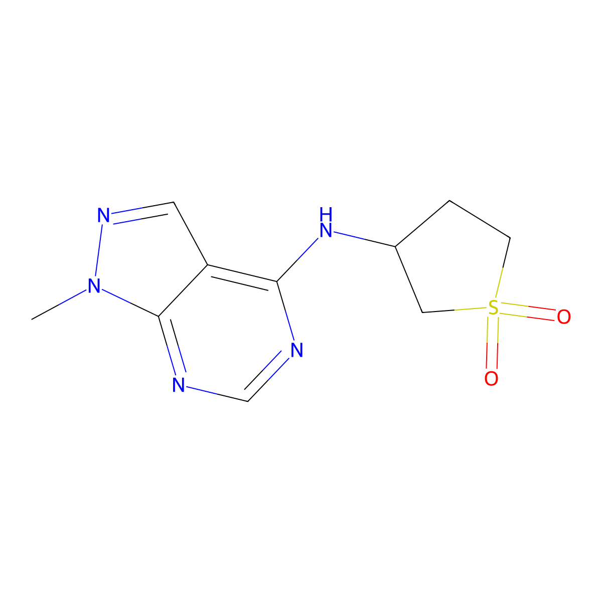 3-((1-Methyl-1H-pyrazolo[3,4-d]pyrimidin-4-yl)amino)tetrahydrothiophene 1,1-dioxide molecular structure, CAS 1081146-38-4