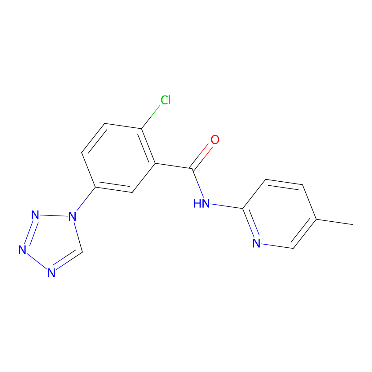 2-chloro-N-(5-methylpyridin-2-yl)-5-(1H-tetrazol-1-yl)benzamide molecular structure, CAS 1081146-43-1