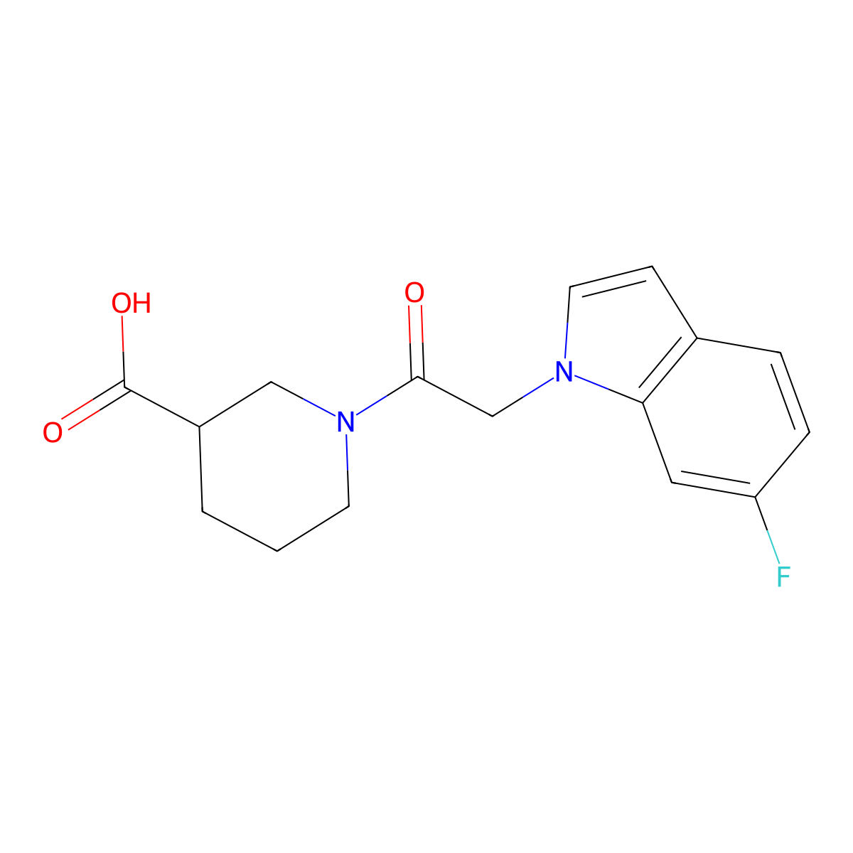 1-[(6-fluoro-1H-indol-1-yl)acetyl]piperidine-3-carboxylic acid molecular structure, CAS 1081146-64-6