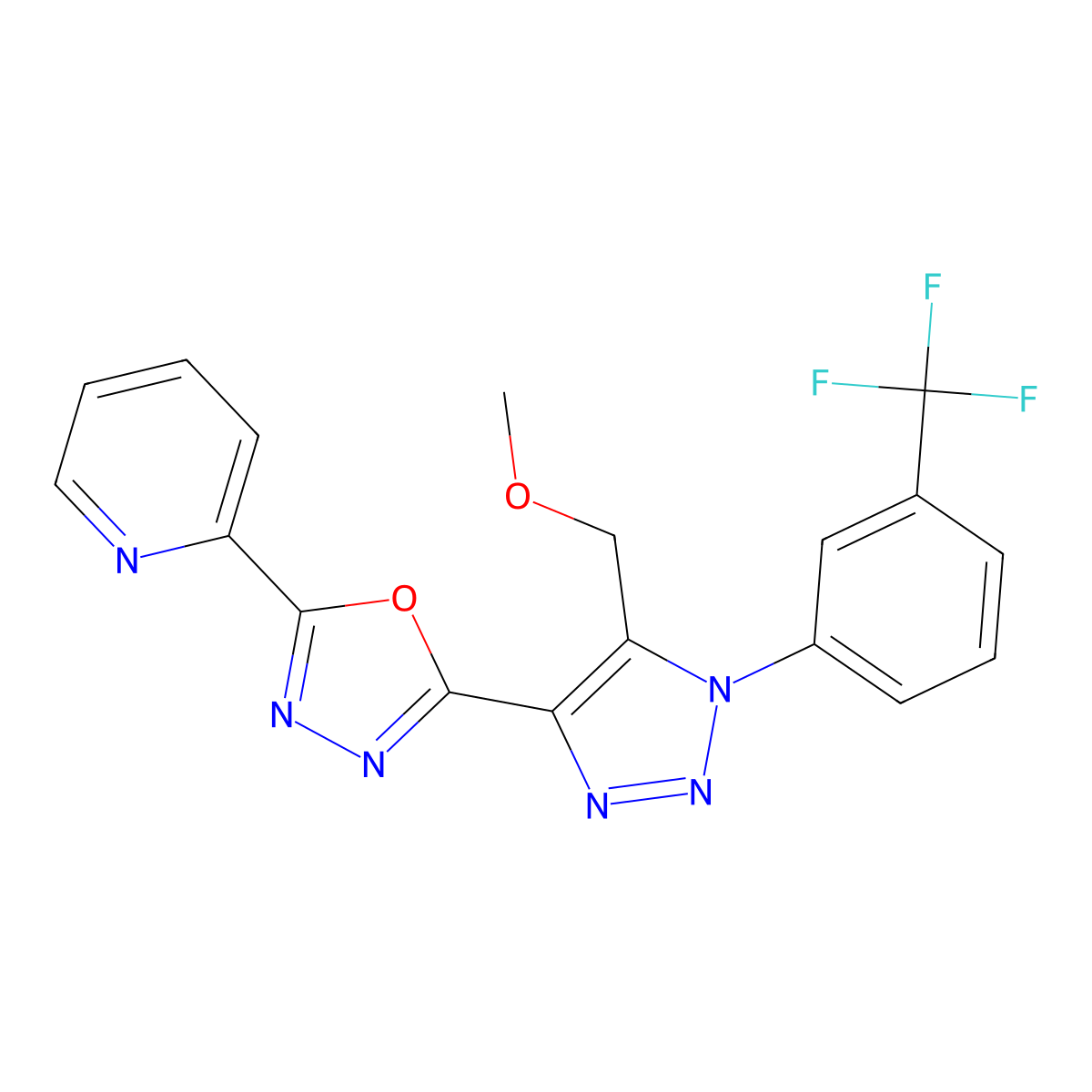 2-(5-(methoxymethyl)-1-(3-(trifluoromethyl)phenyl)-1H-1,2,3-triazol-4-yl)-5-(pyridin-2-yl)-1,3,4-oxadiazole molecular structure, CAS 1081146-86-2