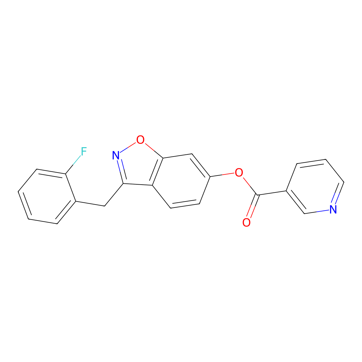 3-(2-Fluorobenzyl)-1,2-benzisoxazol-6-yl nicotinate molecular structure, CAS 1081147-51-4