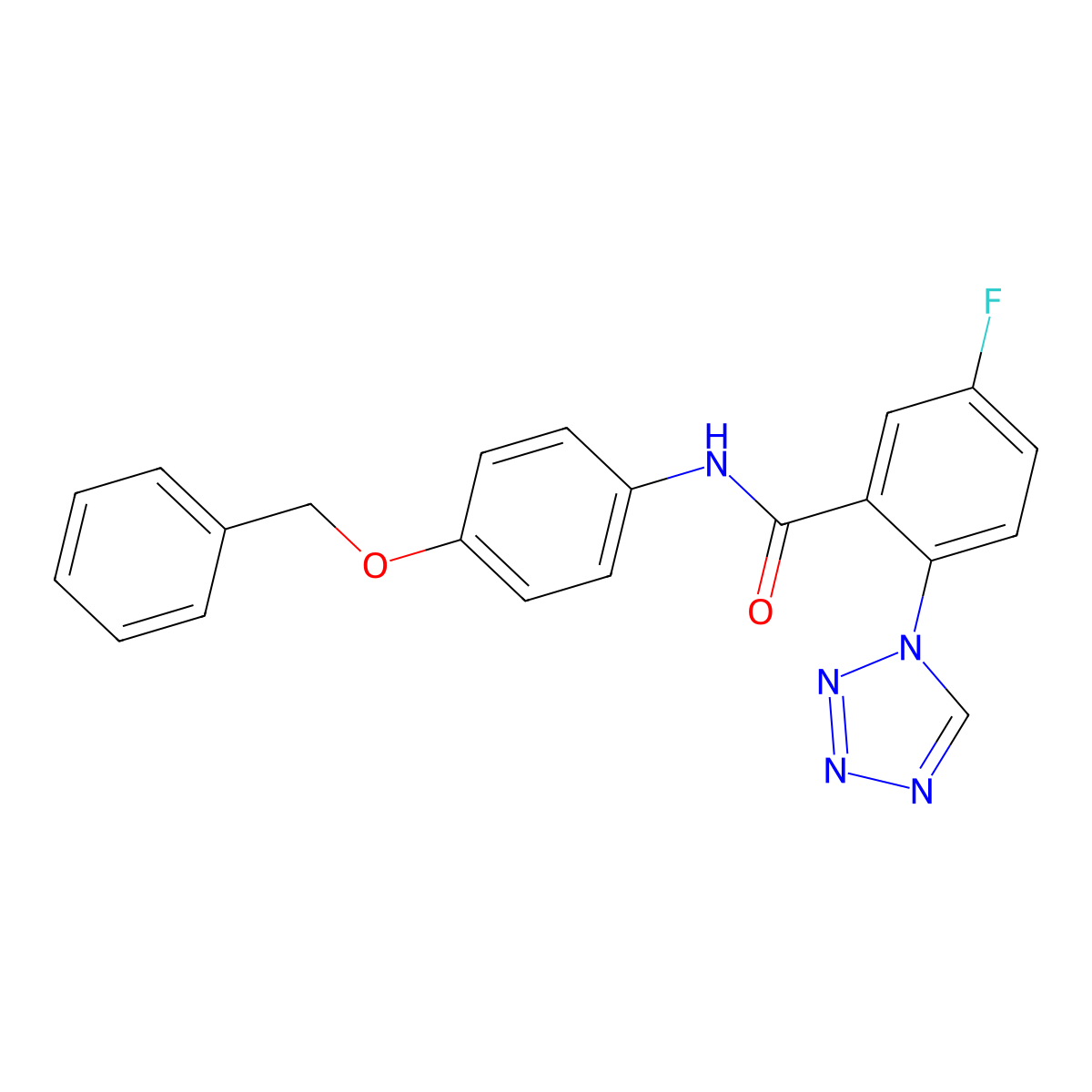 N~1~-[4-(benzyloxy)phenyl]-5-fluoro-2-(1H-1,2,3,4-tetraazol-1-yl)benzamide molecular structure, CAS 1081148-33-5