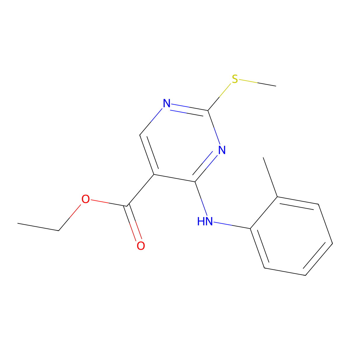 Ethyl 2-(methylthio)-4-(o-tolylamino)pyrimidine-5-carboxylate molecular structure, CAS 108123-21-3