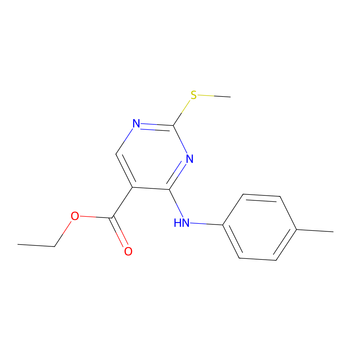 Ethyl 4-(4-methylanilino)-2-methylsulfanylpyrimidine-5-carboxylate molecular structure, CAS 108123-22-4
