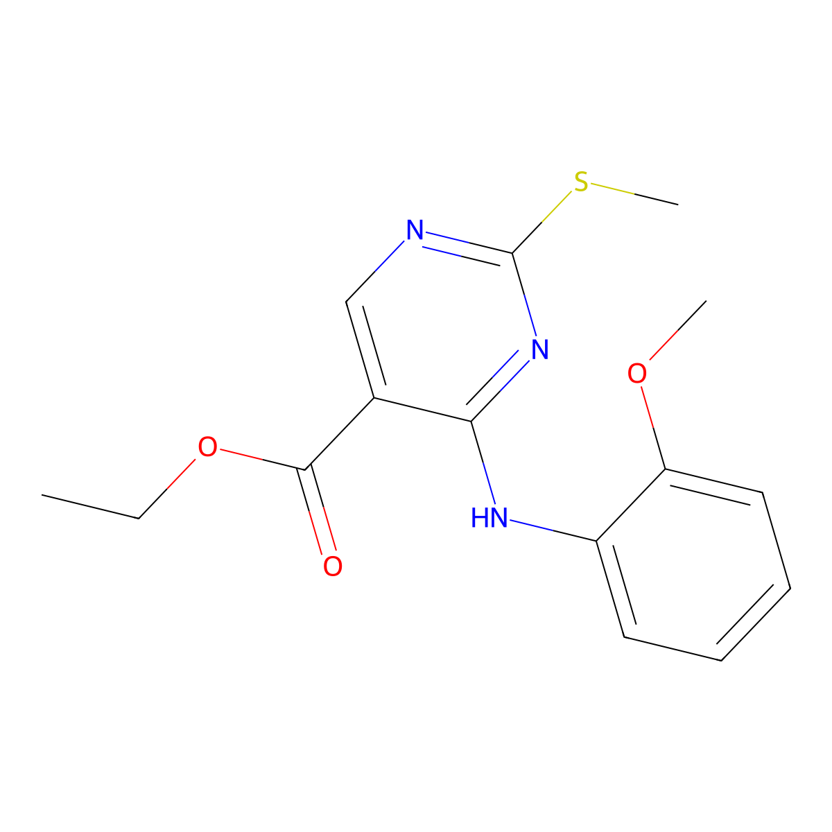 4-[(2-methoxyphenyl)amino]-2-(methylthio)-5-Pyrimidinecarboxylic acid ethyl ester molecular structure, CAS 108123-24-6