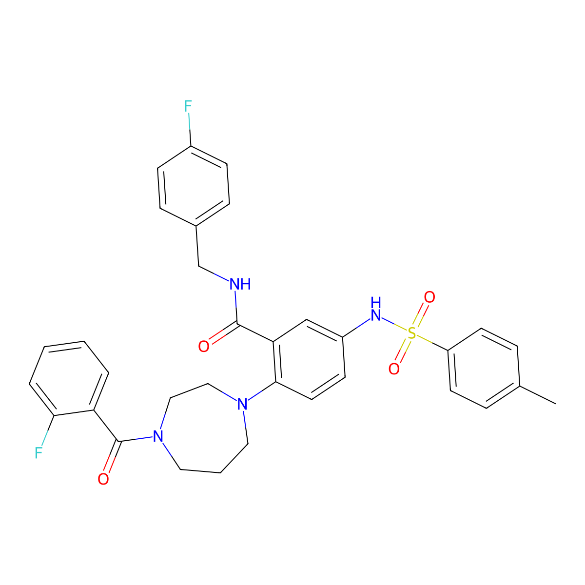 2-(4-(2-fluorobenzoyl)-1,4-diazepan-1-yl)-N-(4-fluorobenzyl)-5-((4-methylphenyl)sulfonamido)benzamide molecular structure, CAS 1081252-12-1