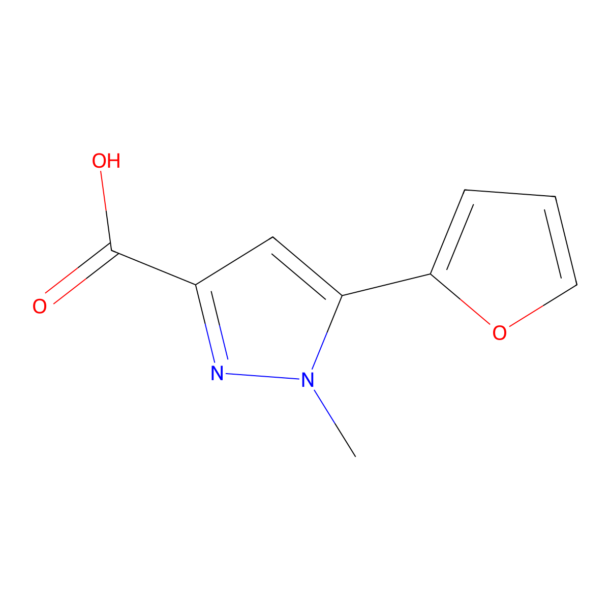 5-(Furan-2-yl)-1-methyl-1H-pyrazole-3-carboxylic acid molecular structure, CAS 108128-39-8
