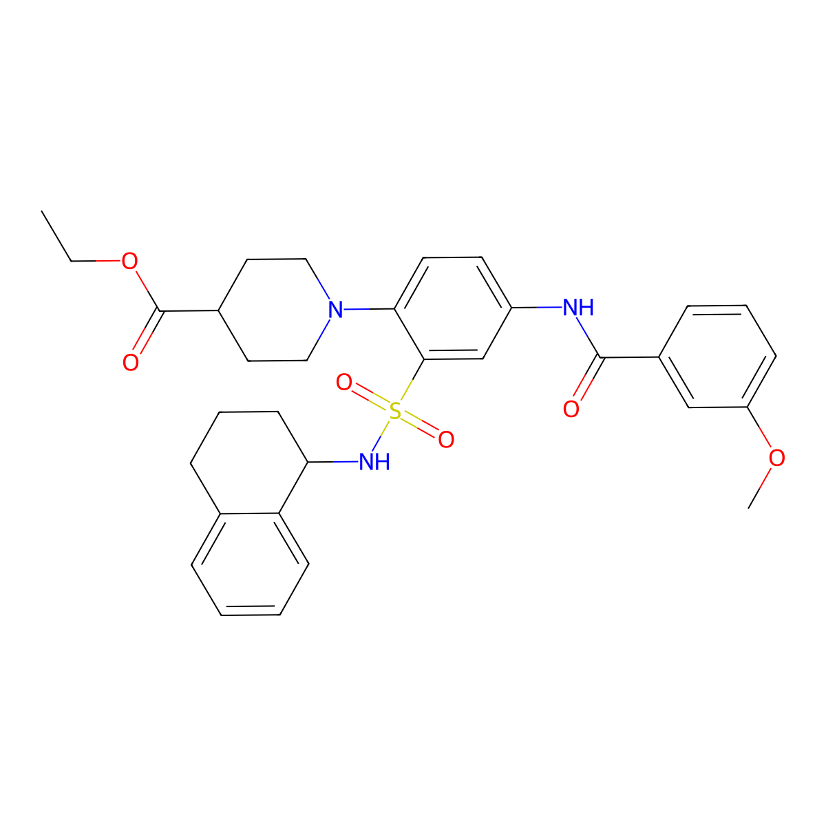 Ethyl 1-(4-(3-methoxybenzamido)-2-(N-(1,2,3,4-tetrahydronaphthalen-1-yl)sulfamoyl)phenyl)piperidine-4-carboxylate molecular structure, CAS 1081284-47-0
