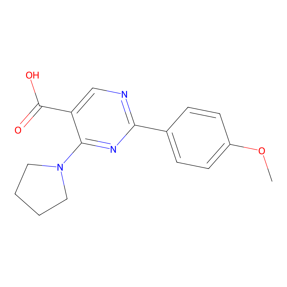 2-(4-Methoxyphenyl)-4-(1-pyrrolidinyl)-5-pyrimidinecarboxylic acid molecular structure, CAS 1081288-11-0