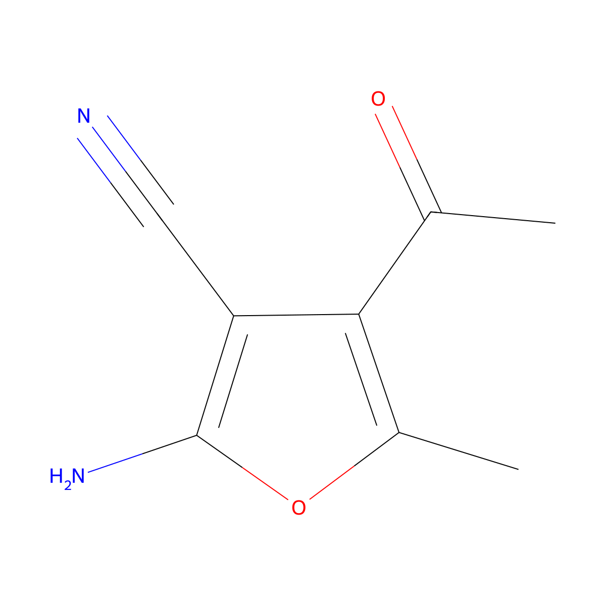4-Acetyl-2-amino-5-methyl-3-furonitrile molecular structure, CAS 108129-35-7