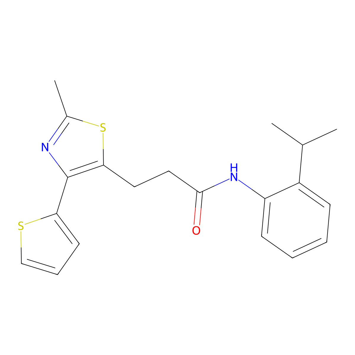 N-(2-isopropylphenyl)-3-(2-methyl-4-(thiophen-2-yl)thiazol-5-yl)propanamide molecular structure, CAS 1081314-91-1