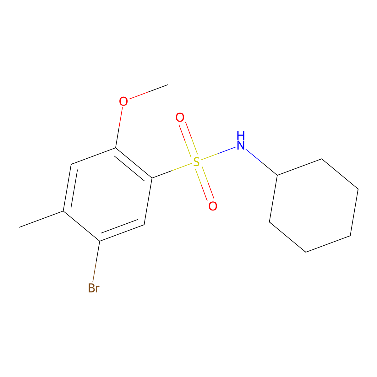 5-bromo-N-cyclohexyl-2-methoxy-4-methylbenzenesulfonamide molecular structure, CAS 1081317-40-9