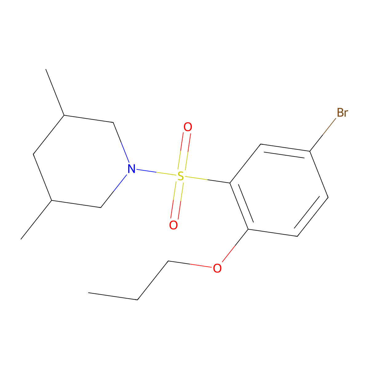 1-(5-Bromo-2-propoxybenzenesulfonyl)-3,5-dimethylpiperidine molecular structure, CAS 1081318-60-6