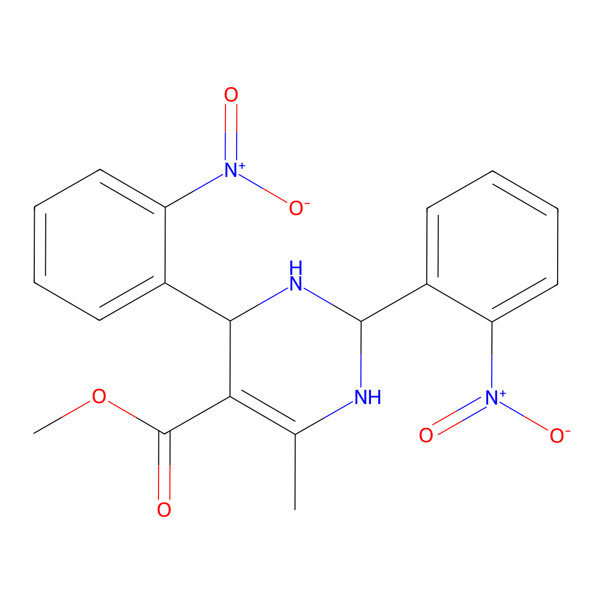 Methyl 6-methyl-2,4-bis(2-nitrophenyl)-1,2,3,4-tetrahydropyrimidine-5-carboxylate molecular structure, CAS 108139-78-2