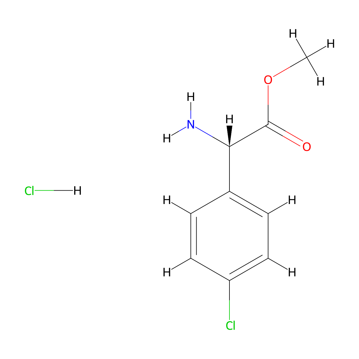 methyl (2S)-2-amino-2-(4-chlorophenyl)acetate hydrochloride molecular structure, CAS 1081766-09-7