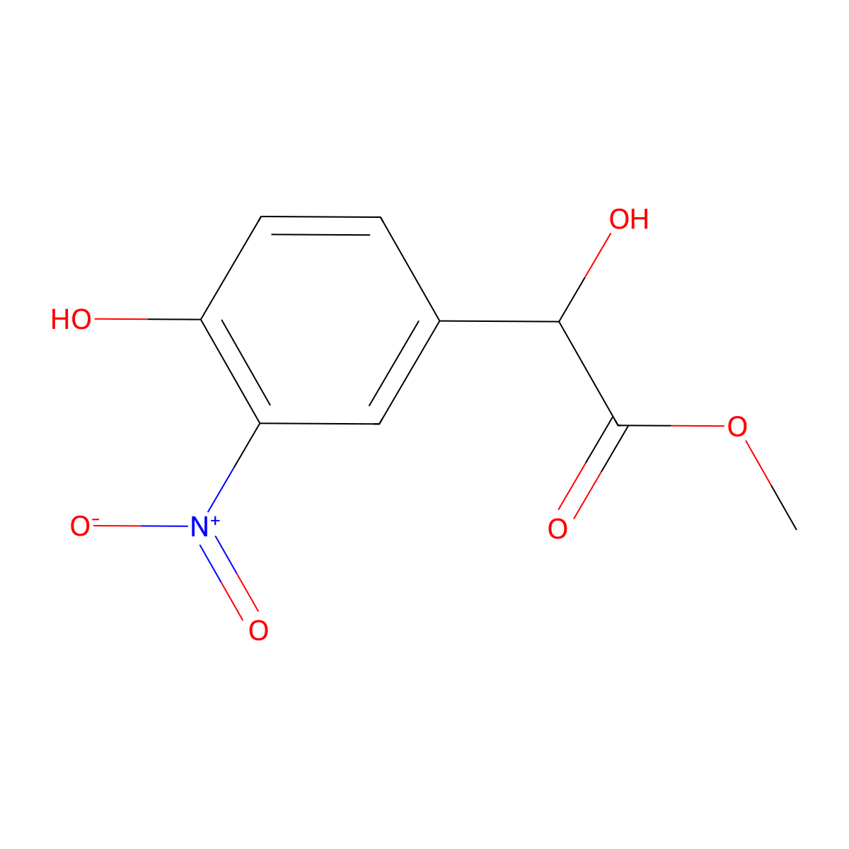 Methyl 2-hydroxy-2-(4-hydroxy-3-nitrophenyl)acetate molecular structure, CAS 1081798-10-8