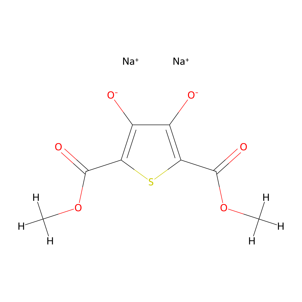 Dimethyl 3,4-dihydroxythiophene-2,5-dicarboxylate, disodium salt molecular structure, CAS 108199-25-3
