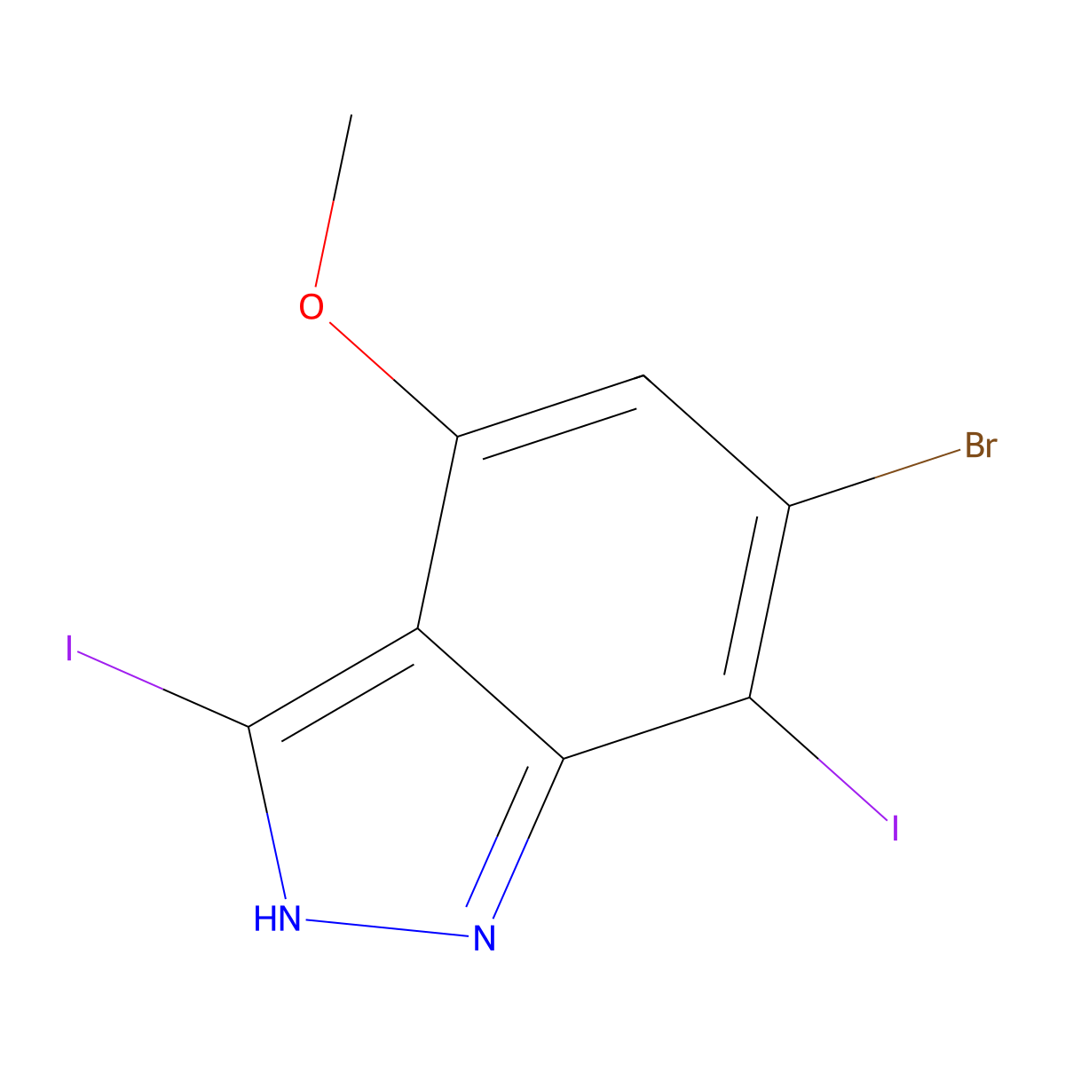 6-bromo-3,7-diiodo-4-methoxy-2H-indazole molecular structure, CAS 1082040-60-5