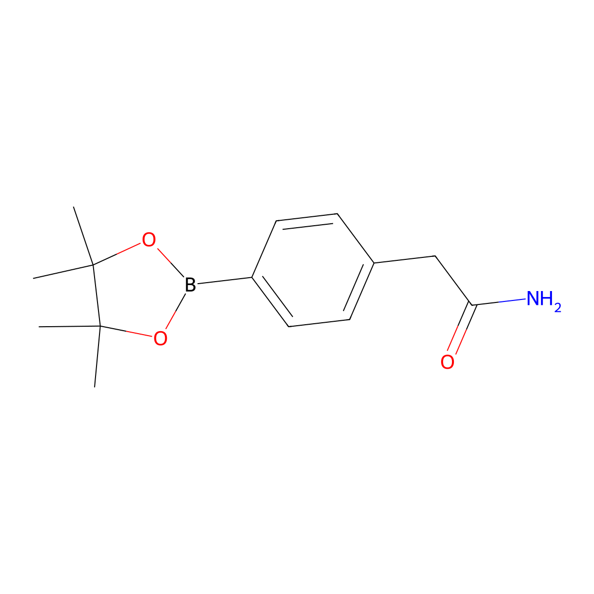 2-[4-(Tetramethyl-1,3,2-dioxaborolan-2-yl)phenyl]acetamide molecular structure, CAS 1082066-33-8